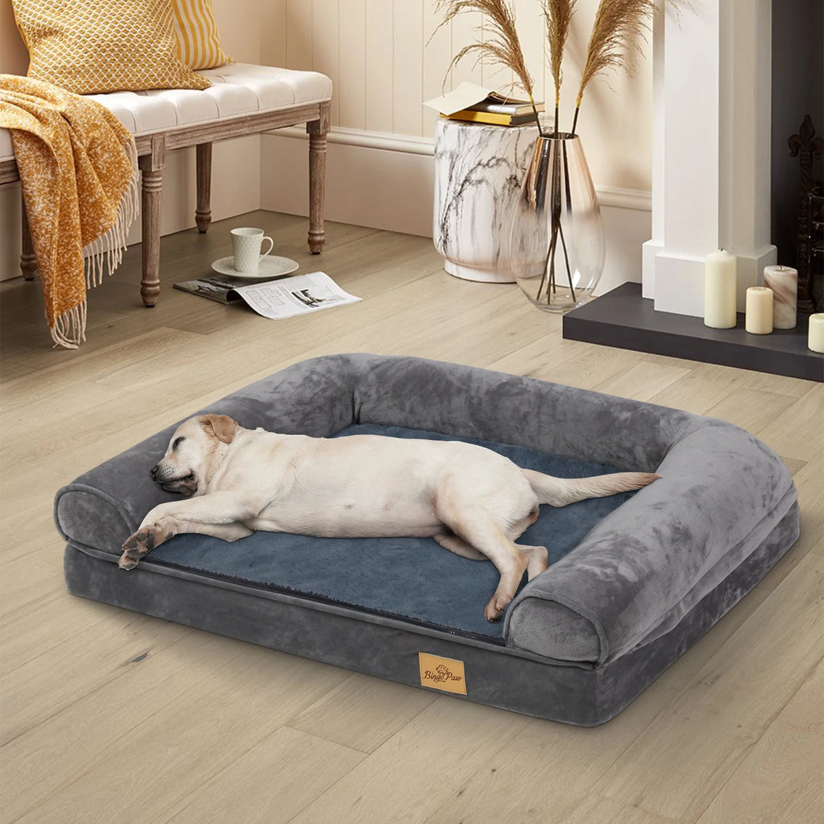 Bingopaw Orthopedic Dog Beds Large Sized Dog, Waterproof Pet Bed with Sides, Non-Slip Bottom Large Pet Bed with Washable Removable Cover, Grey