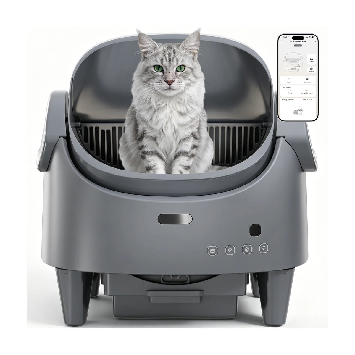 Open-Top Self-Cleaning Automatic Cat Litter Box - App-Controlled Smart Litter Tray - Safety Detectors - Quiet Low-Odor Operation - 3-Level Height Adjustment - Easy-Clean for Multi-Cat Homes