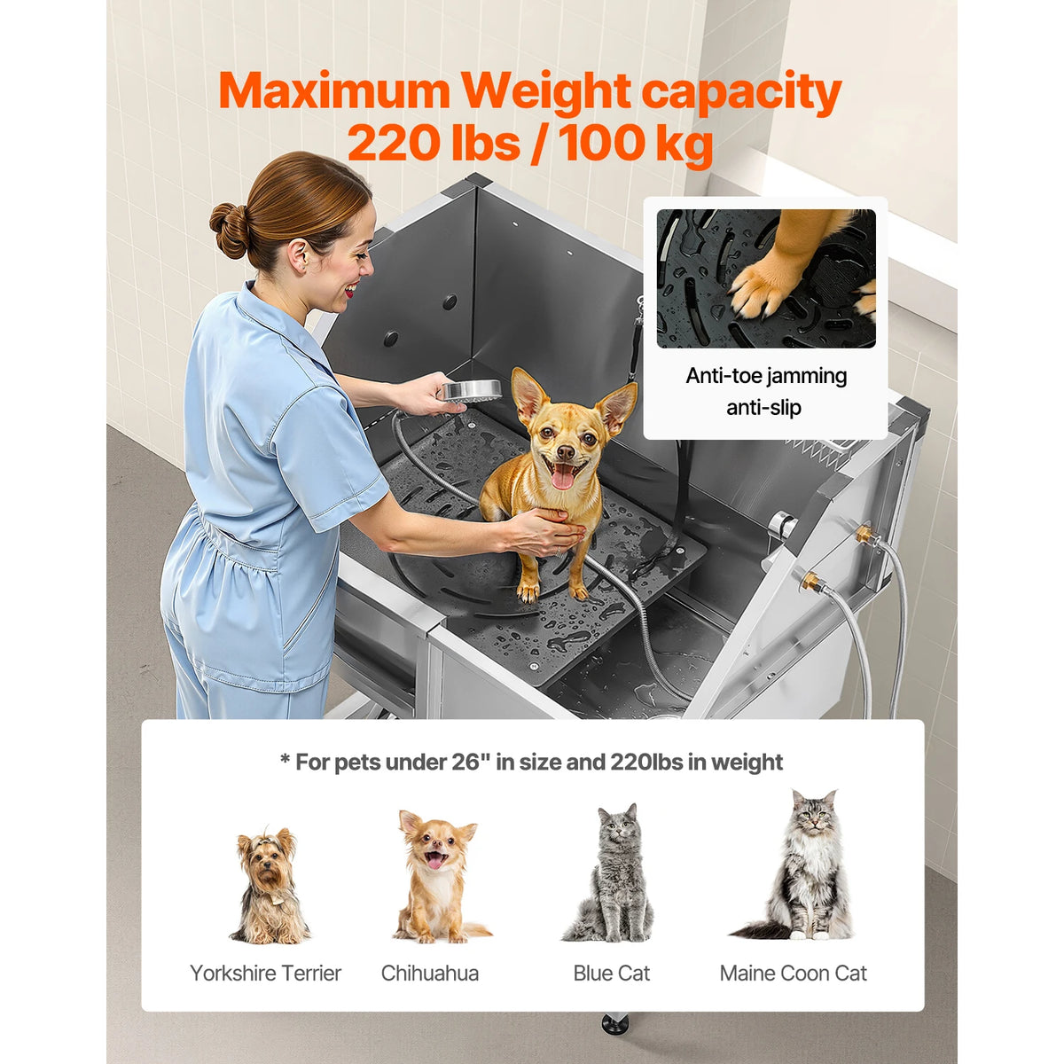 Stainless Steel Dog Washing Station Grooming Tub With Faucet