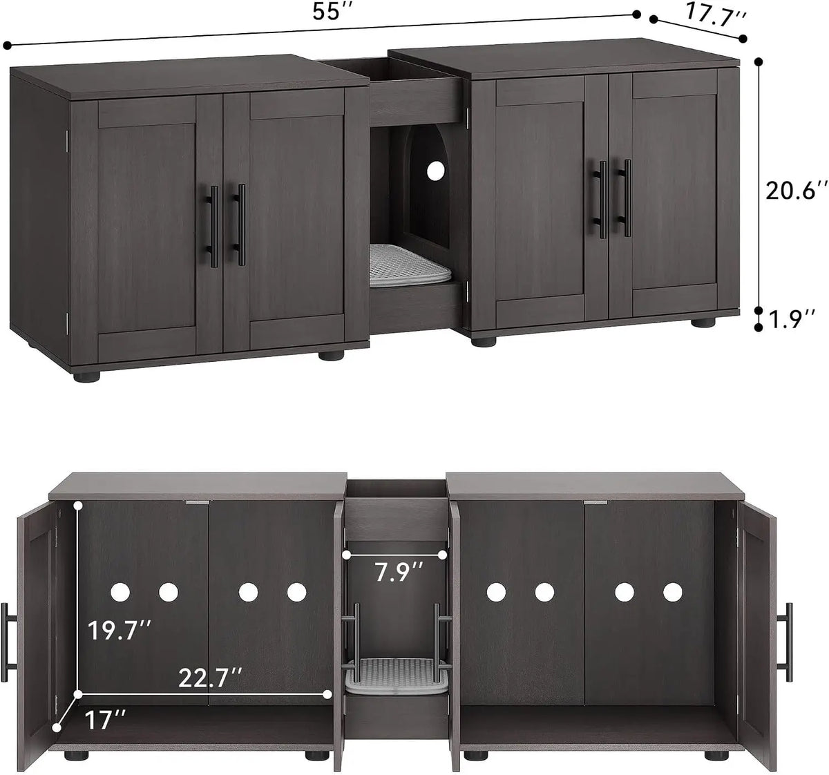 Garvee Wooden Double Room Cat Litter Box Enclosure Furniture