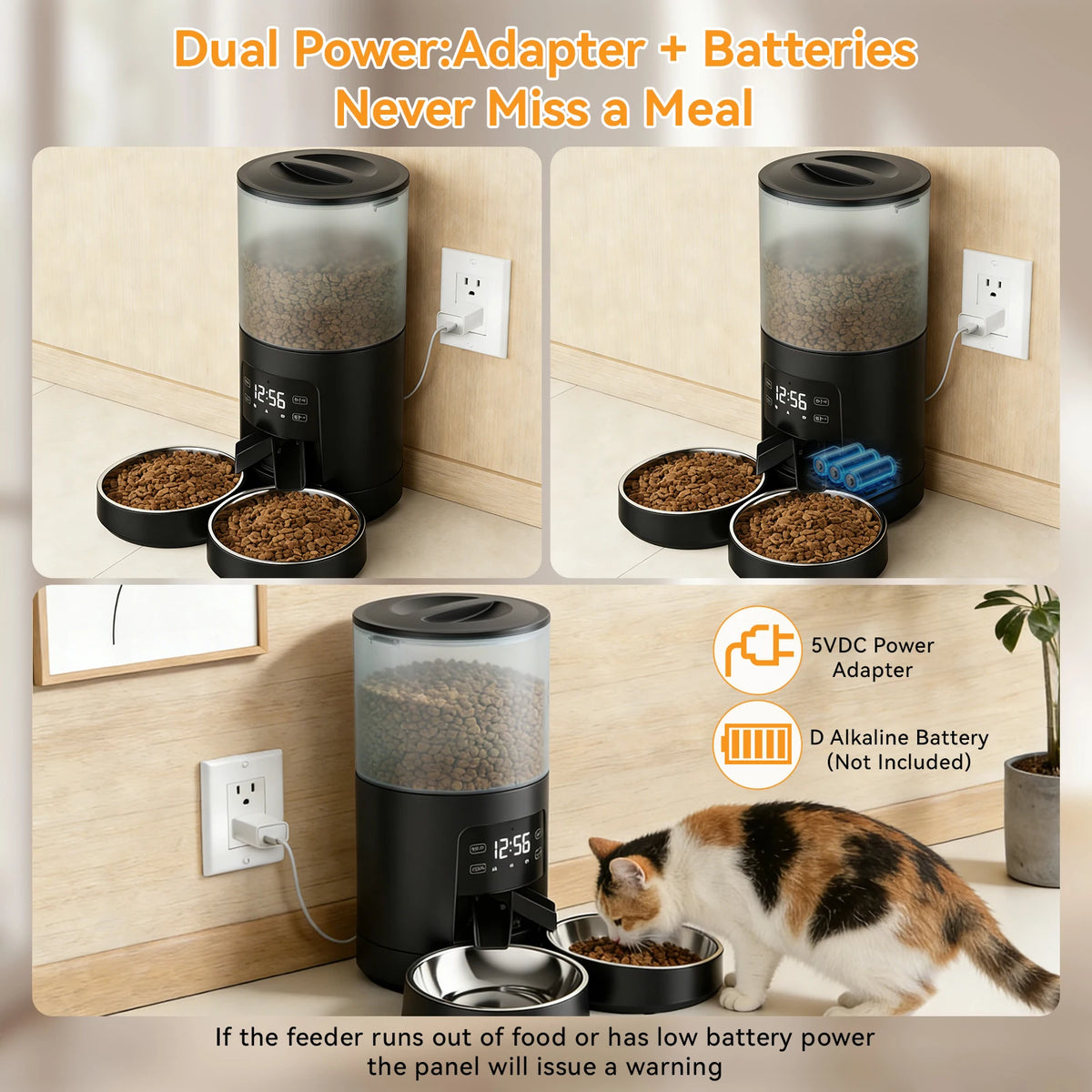 Automatic Programmable Cat Feeder With Dual Stainless Bowls