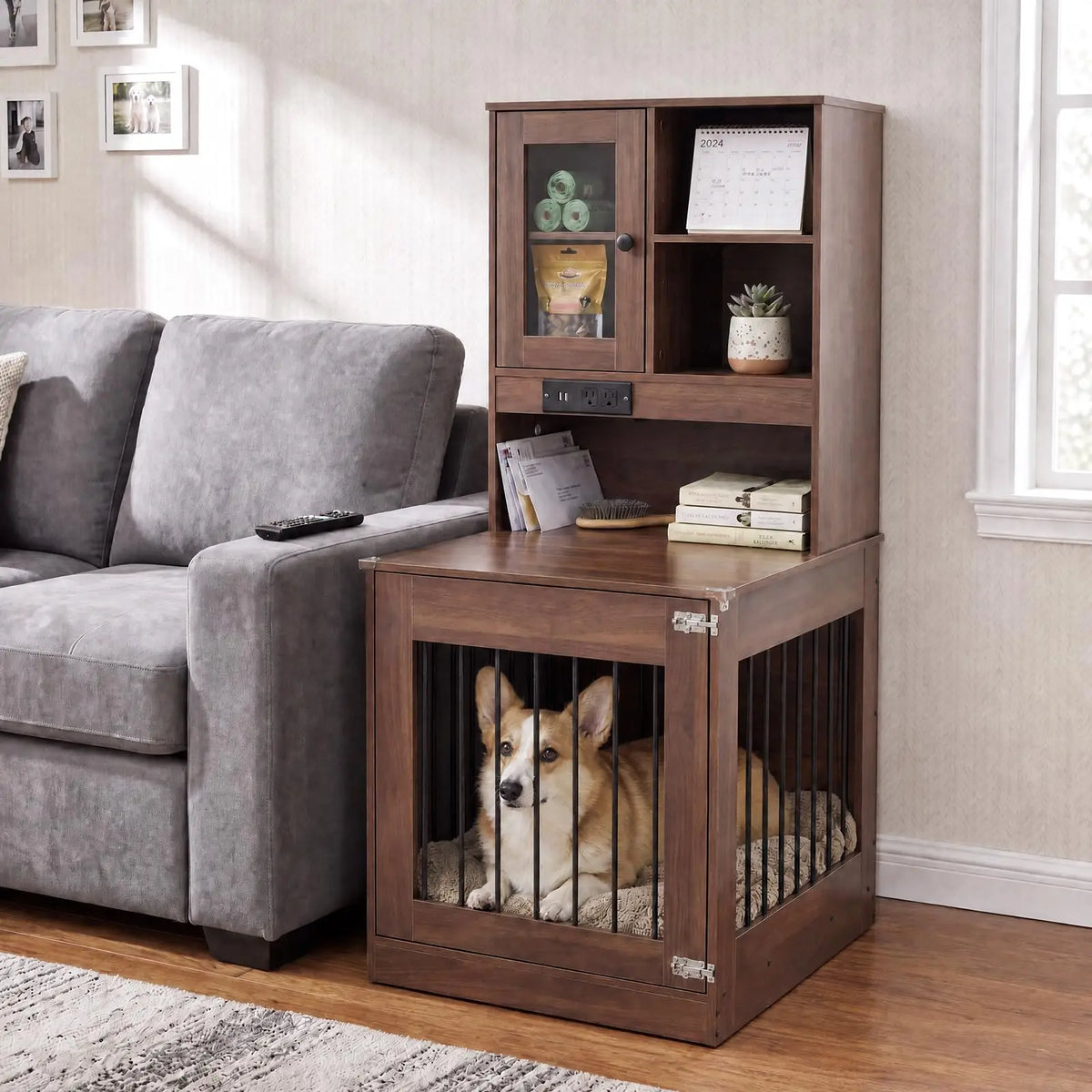 Wooden Dog Crate Furniture With Comfortable Nightstand Design
