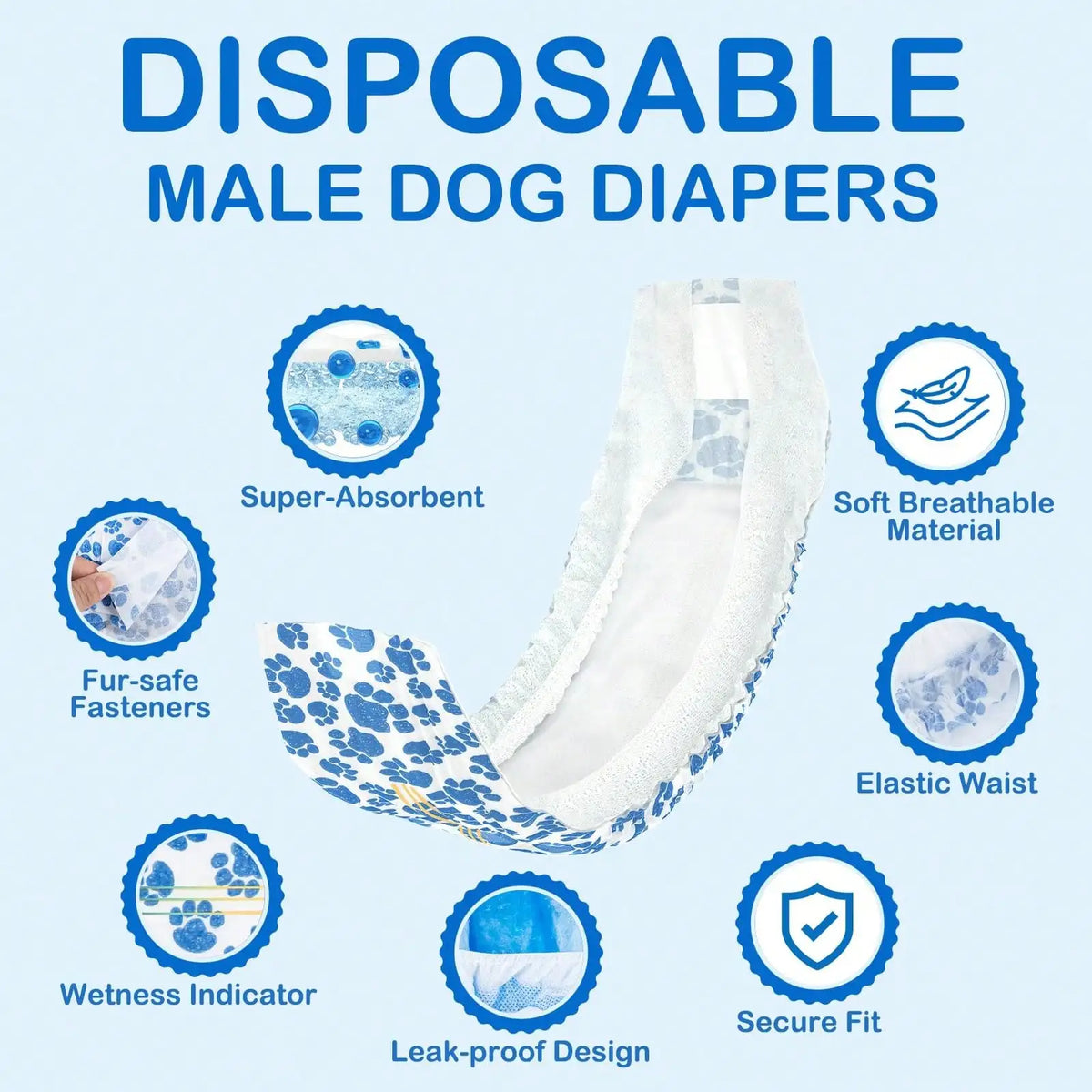 DONO'S DIARY Dog Diapers Male, Disposable Male Dog, Ultra Absorbent Doggie Diapers, Rapid-Dry Leak-Proof Puppy Diapers, Wetness Indicator Excitable Urination Incontinence