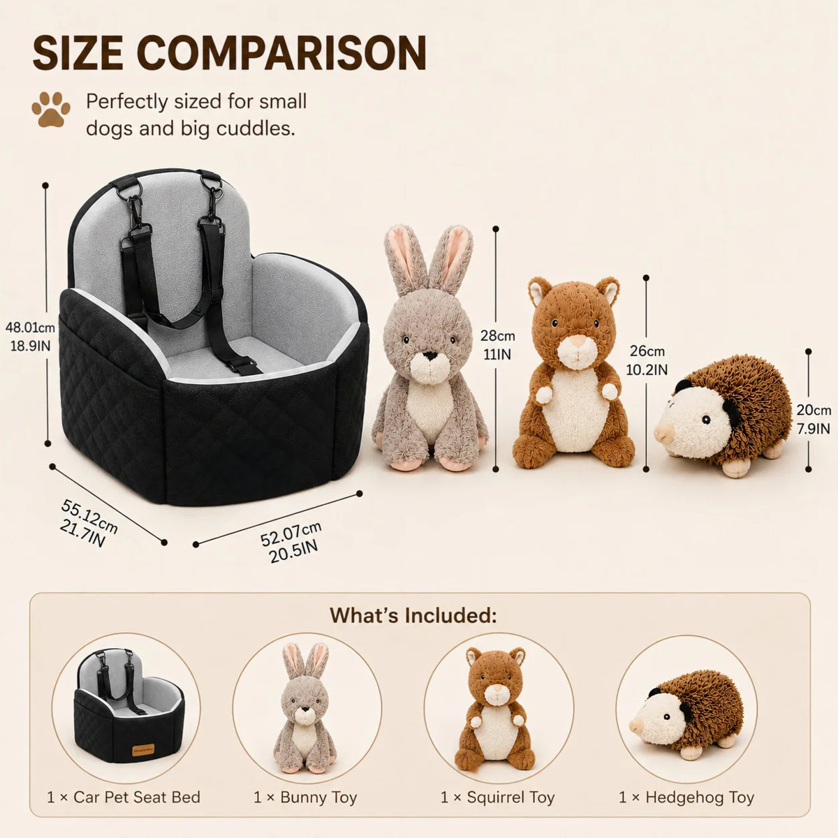 Dog Car Seat Bed With Securing Straps And Plush Toys