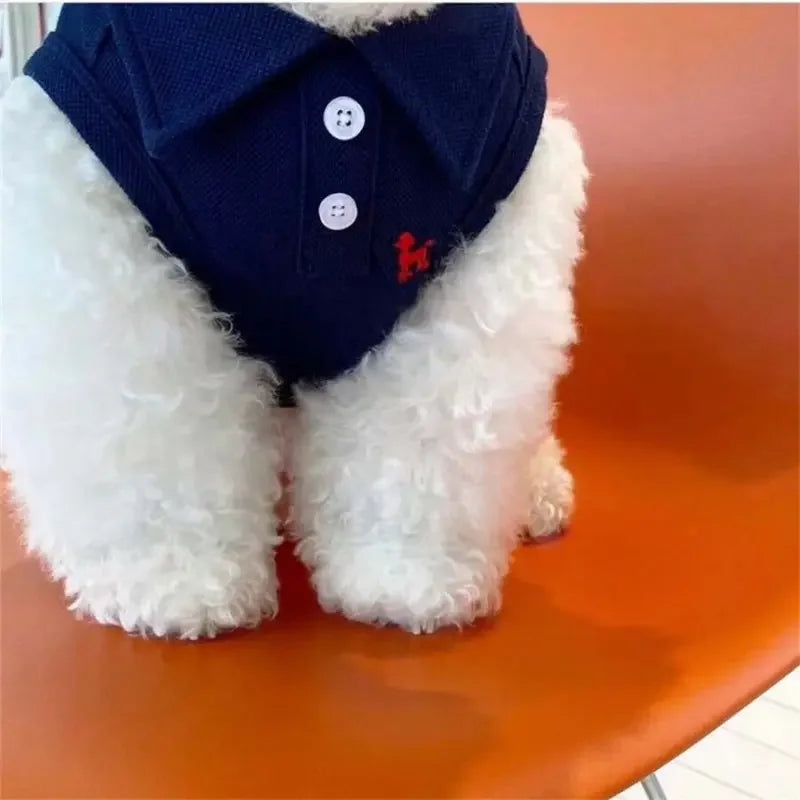 Pet 2-Piece Plain Polo Shirt & Embroidered Vest Clothes Set for Spring, Summer