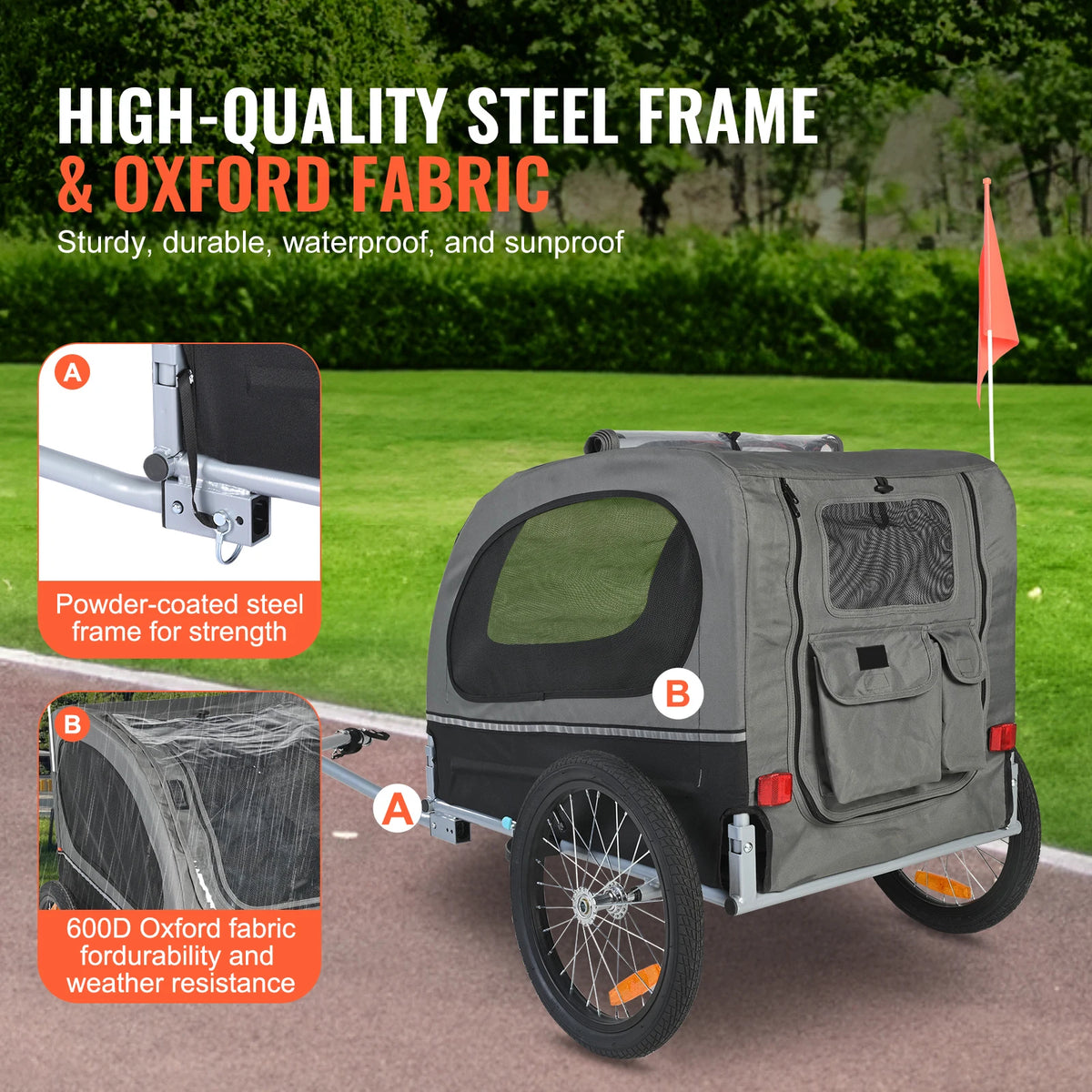 Collapsible Dog Bike Trailer With Coupler Reflector And Flag