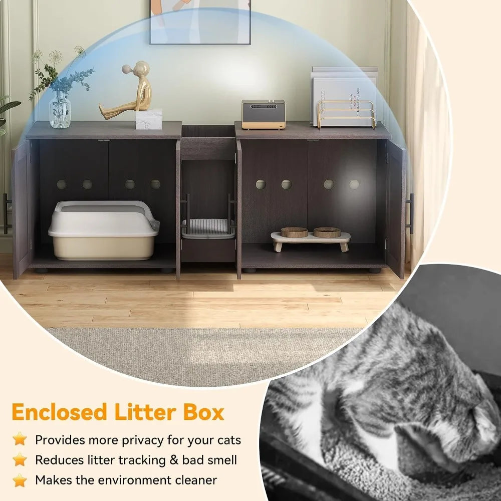 Garvee Wooden Double Room Cat Litter Box Enclosure Furniture