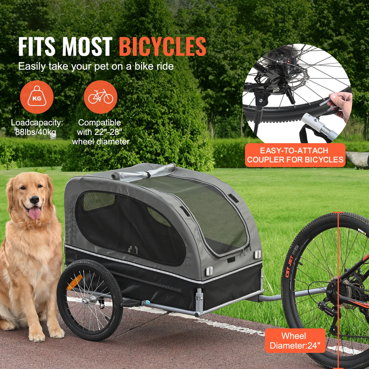 Collapsible Dog Bike Trailer With Coupler Reflector And Flag