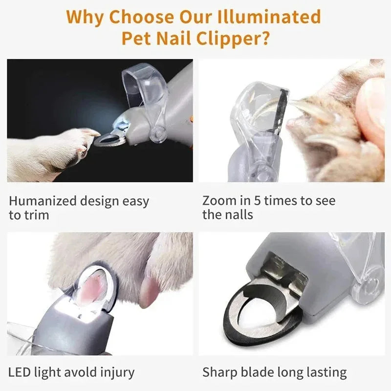 Led Light Pet Nail Clipper With Magnifier Lens For Pets