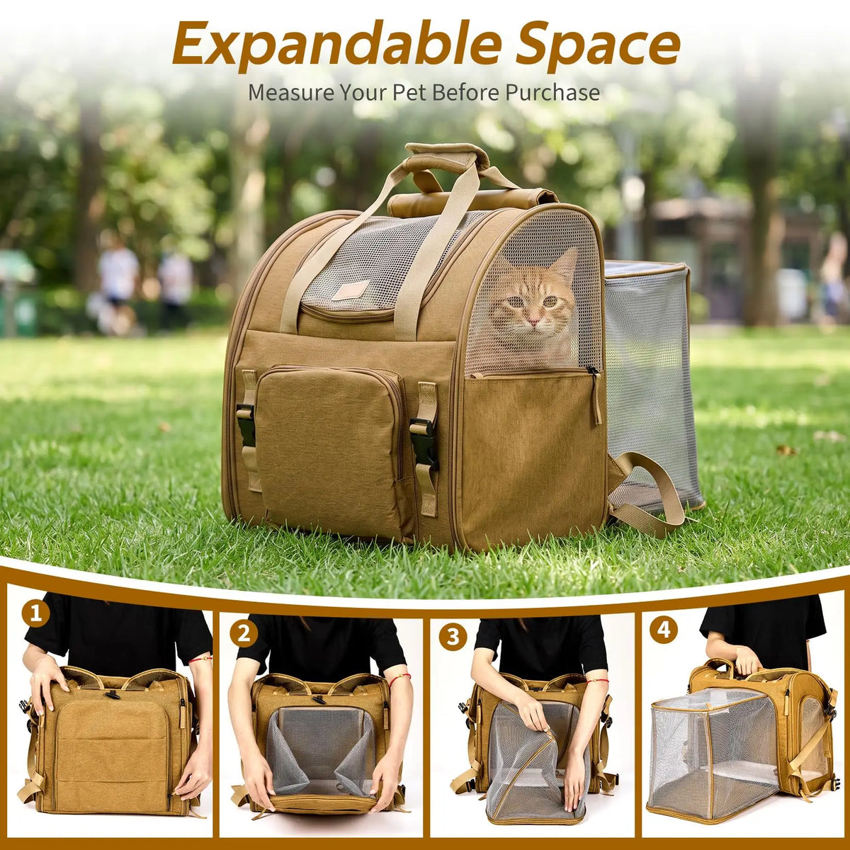 Expandable Mesh Cat Carrier Backpack With Breathable Travel Design