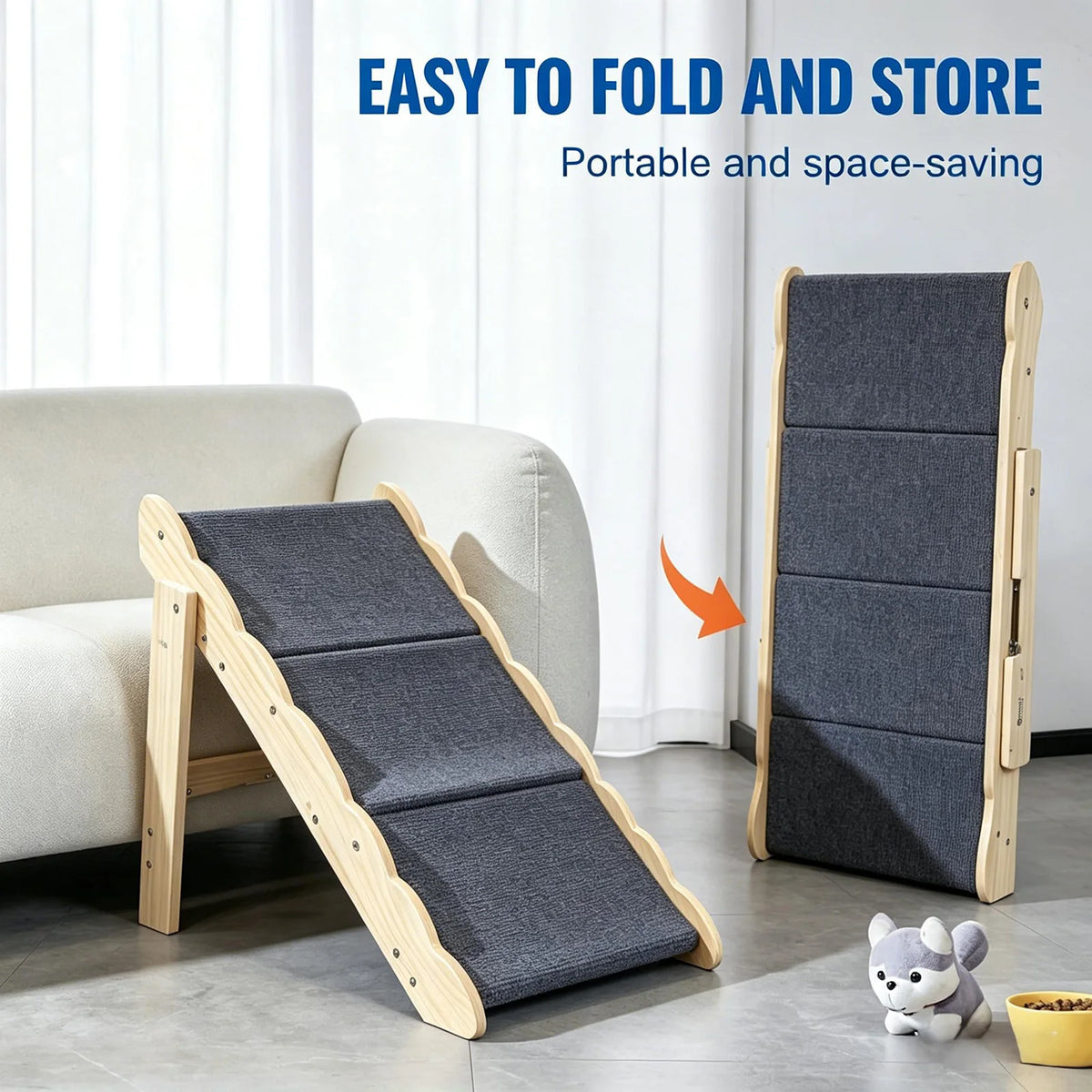 DishyKooker Wooden Pet Stairs Folding Dog Ramp Non Slip Base