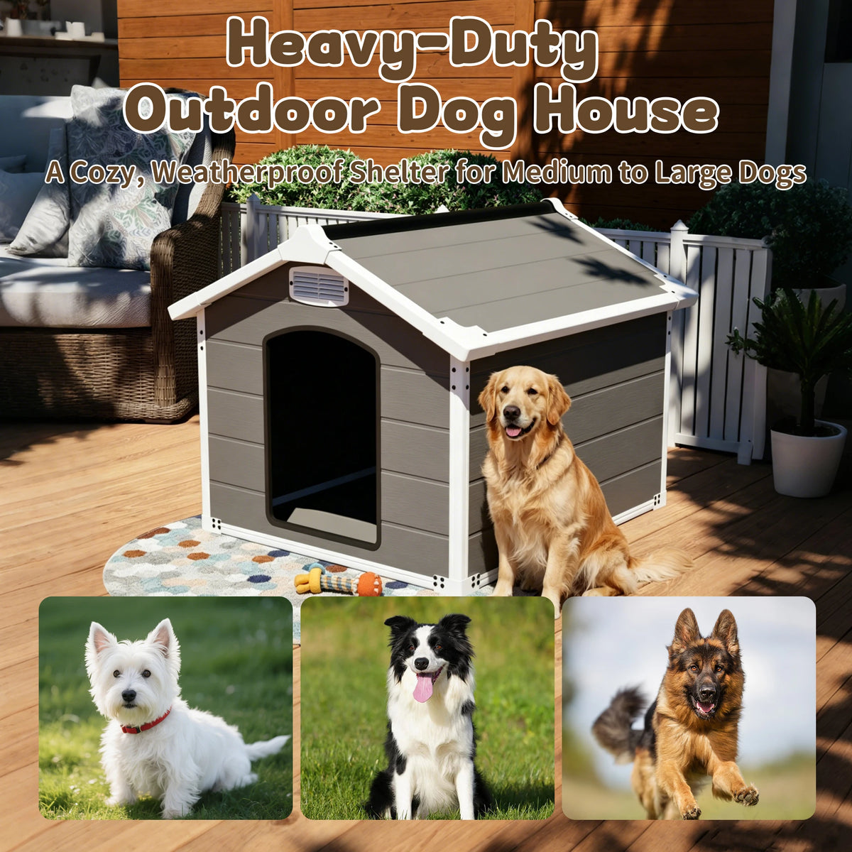 Heavy Duty Waterproof Dog House With Ventilated Easy Clean Design