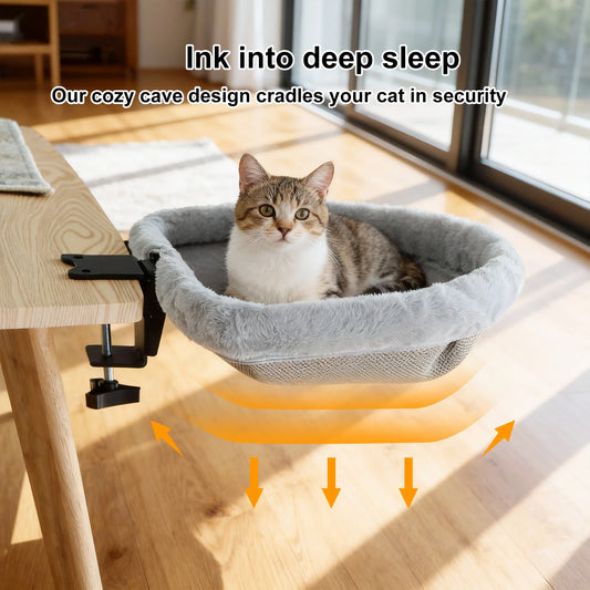 CWV Foldable Coral Fleece Cat Desk Bed With Clamp Mount