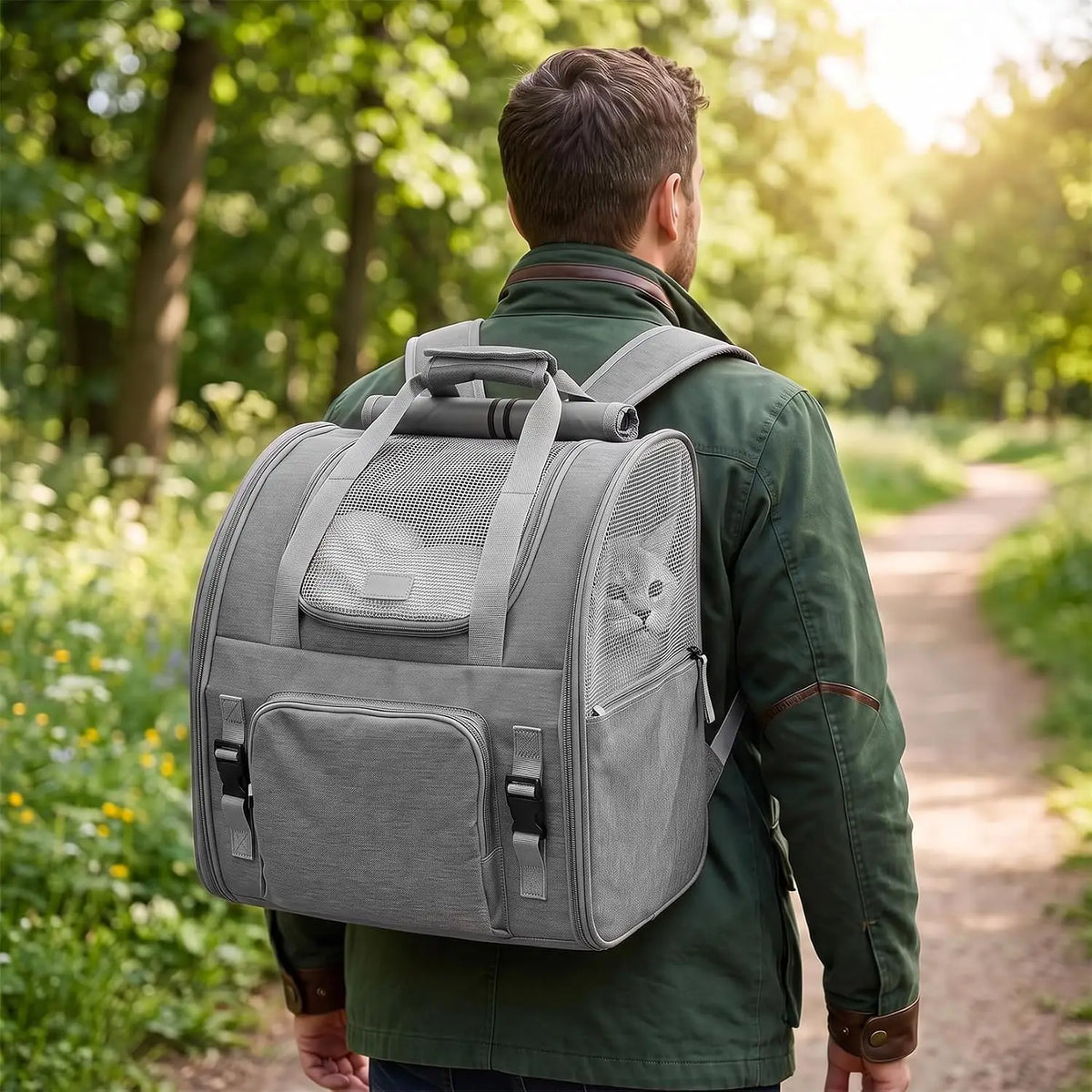 Expandable Mesh Cat Carrier Backpack With Breathable Travel Design
