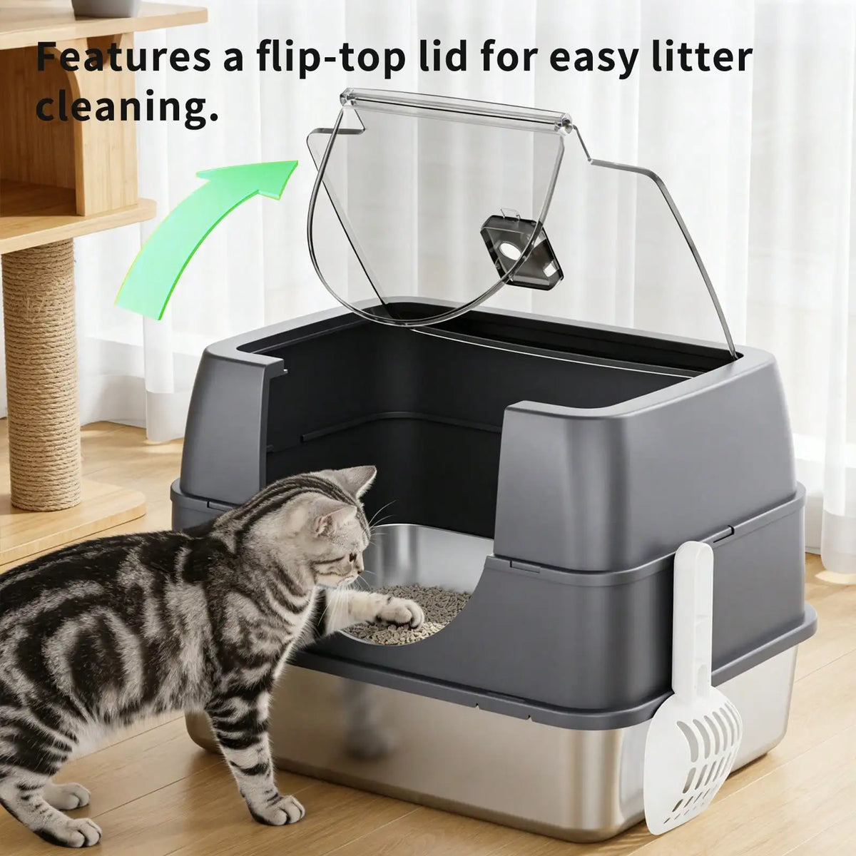 Stainless Steel Enclosed Cat Litter Box With Lid And Mat