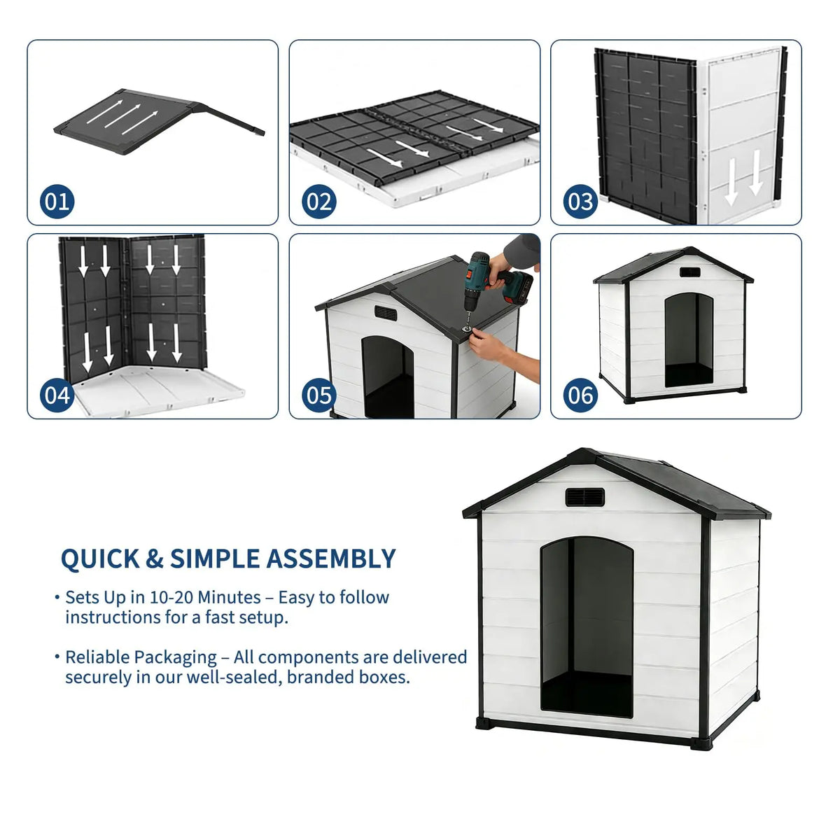 Waterproof Insulated Outdoor Dog House With Elevated Floor And Removable Roof