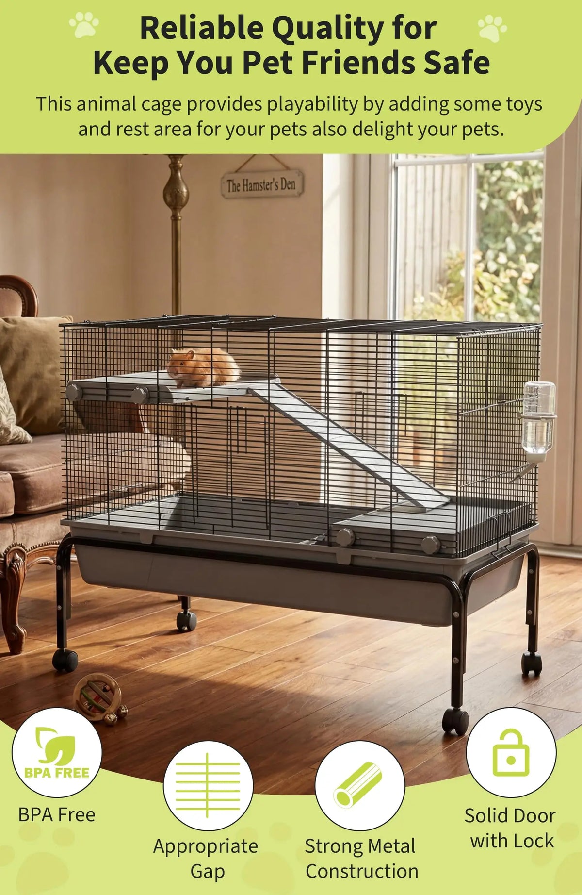 HiMISS Small Animal Cage With Stand And Removable Tray