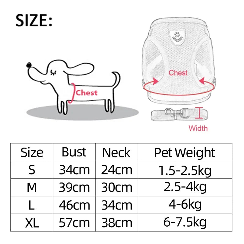 Adjustable Reflective Pet Harness With Leash For Dogs And Cats