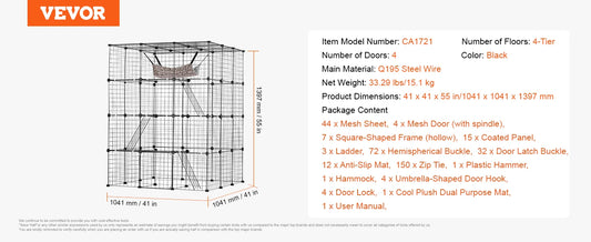 SucceBuy Stainless Steel Multi Level Cat Cage With Hammock Ramp