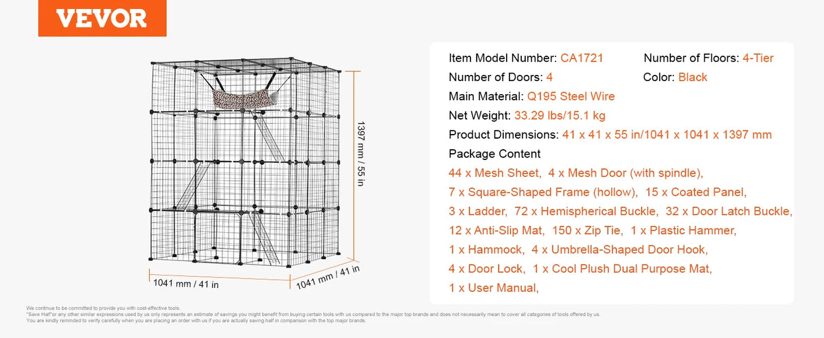 SucceBuy Stainless Steel Multi Tier Cat Cage With Ramp