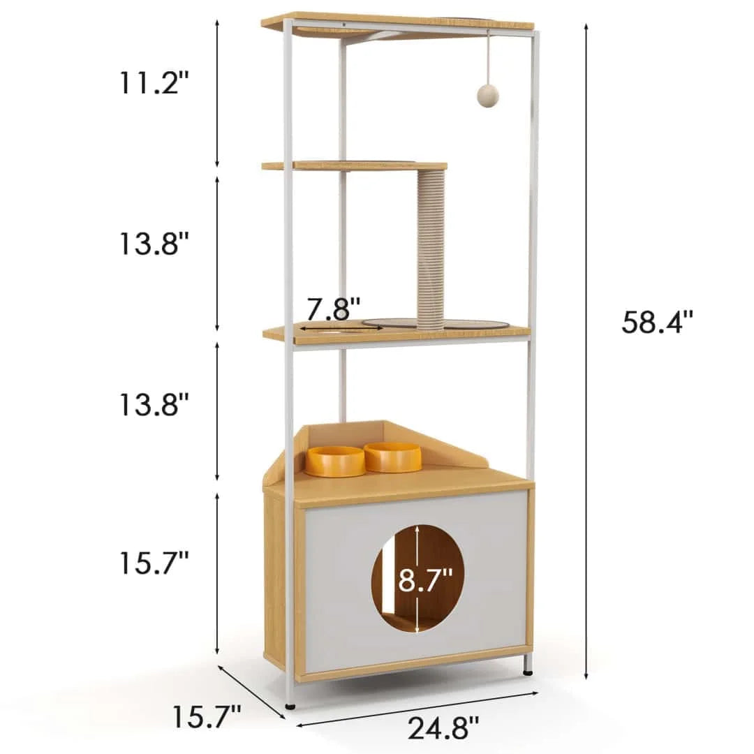 Corner Cat Tree With Feeding Station And Scratching Post