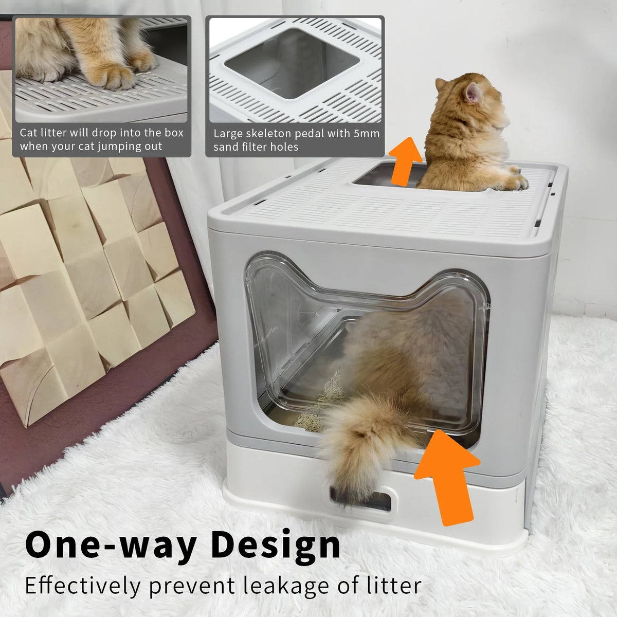 Covered Front Entry Cat Litter Box With Top Exit Scoop