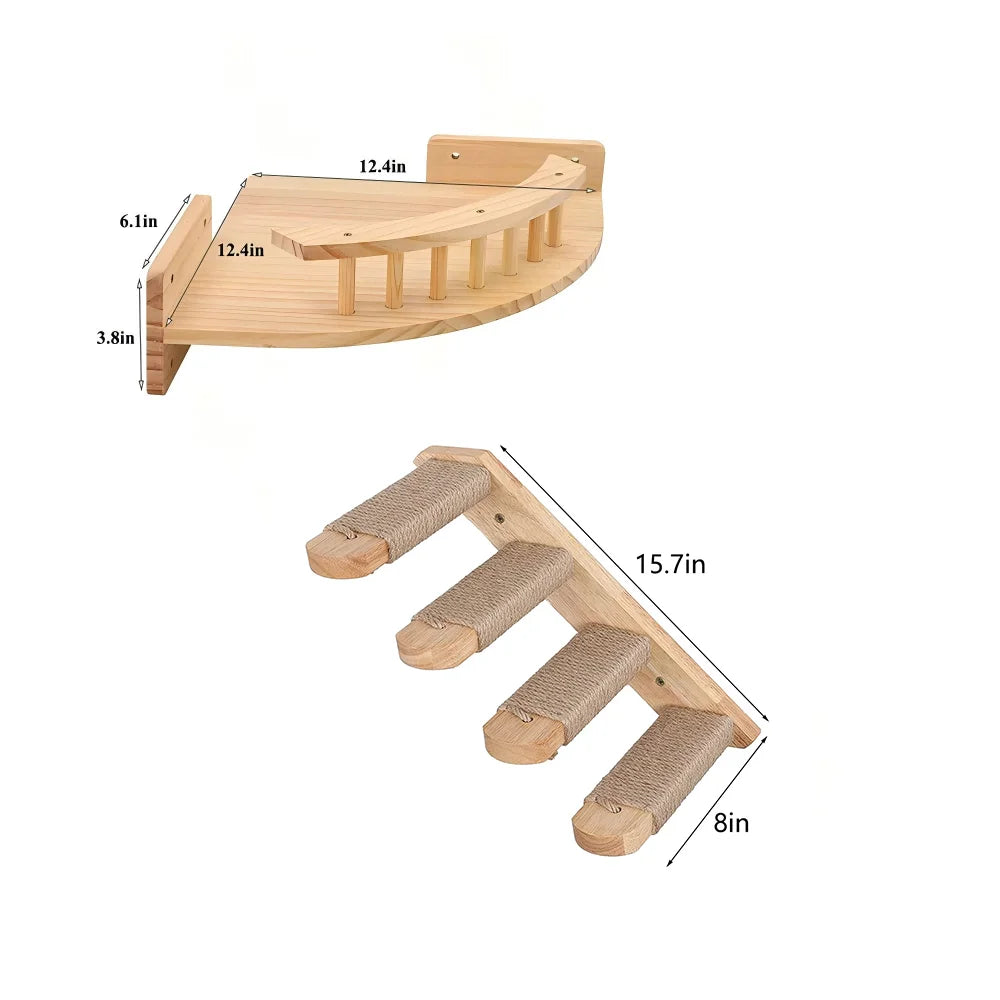 CWV Wall Mounted Cat Hammock Shelves With Pine Steps