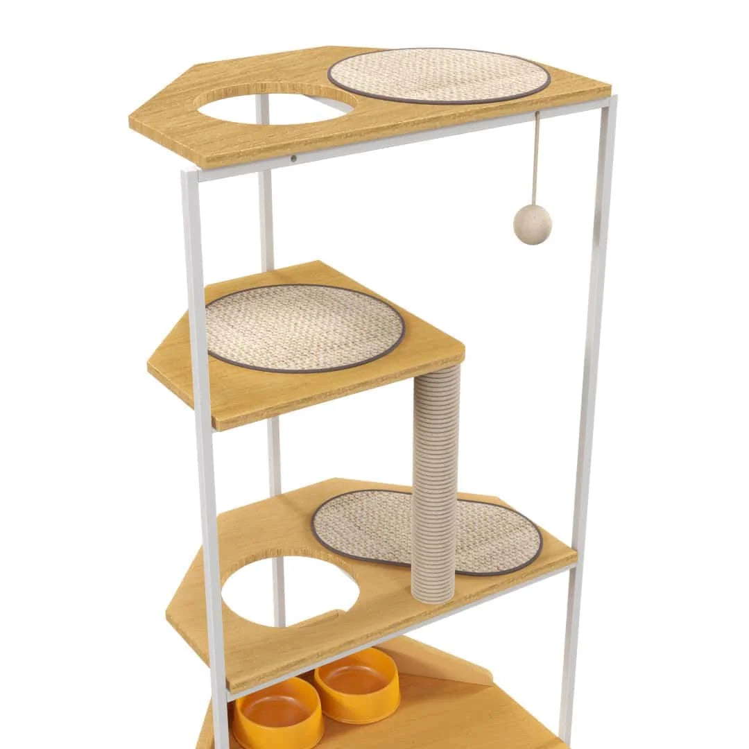 Corner Cat Tree With Feeding Station And Scratching Post