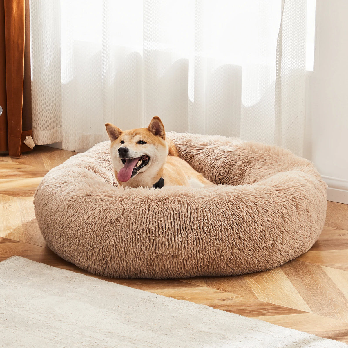 JHK Calming Round Dog Bed Soft Fluffy Plush Washable