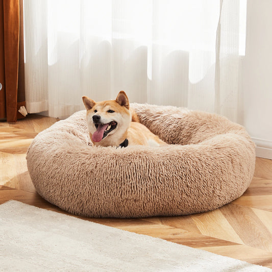 JHK Soft Plush Faux Fur Calming Dog Bed Non Slip Base