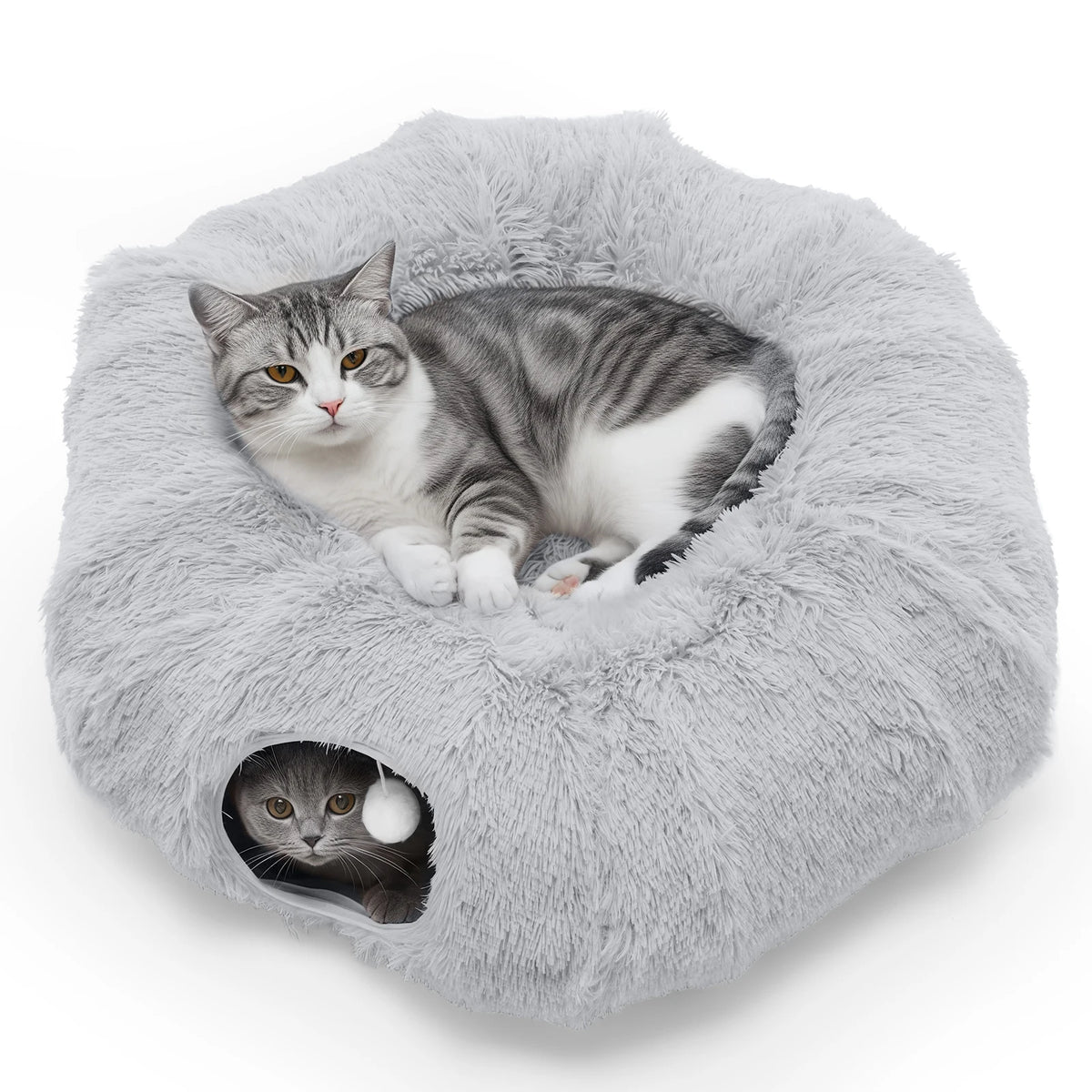 JHK Doughnut Cat Tunnel Bed With Plush Washable Cat Toy