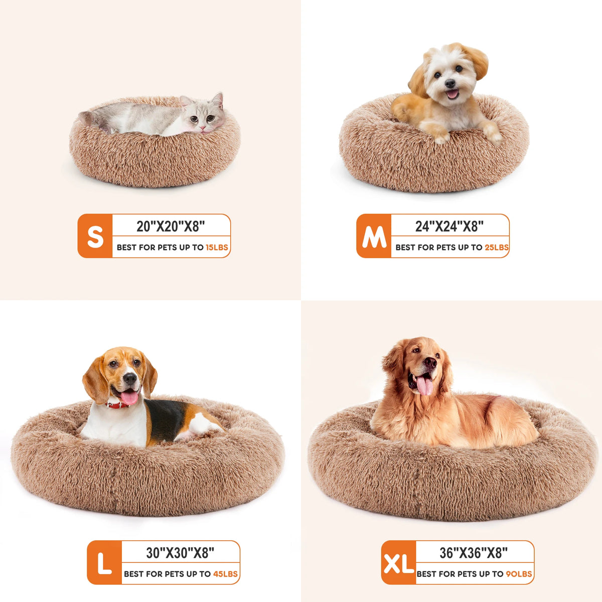 JHK Calming Round Dog Bed Soft Fluffy Plush Washable
