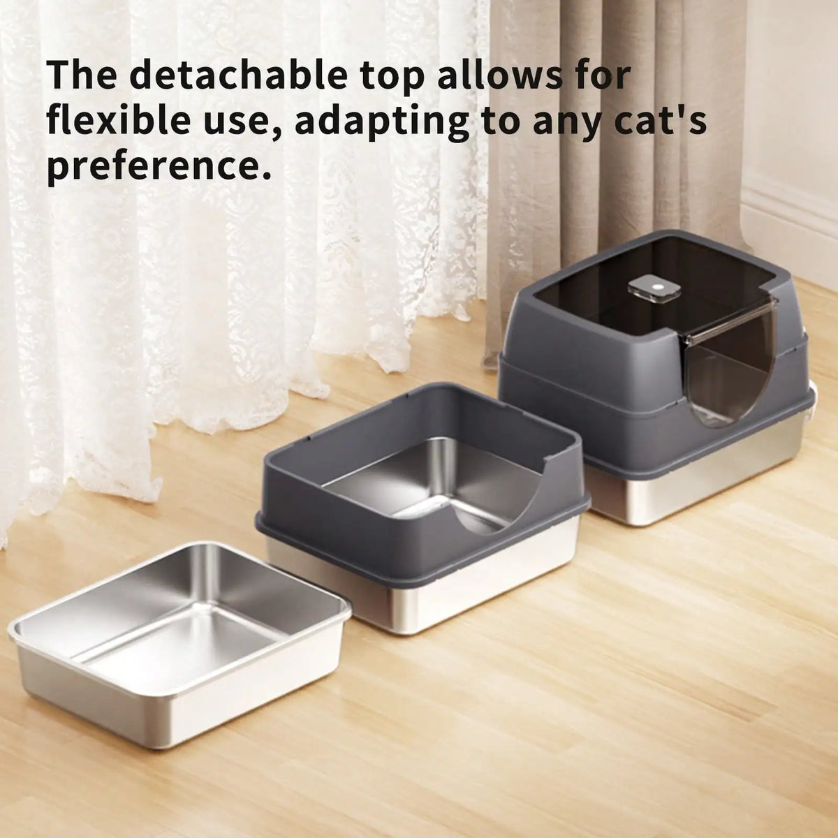 Stainless Steel Enclosed Cat Litter Box With Lid And Mat