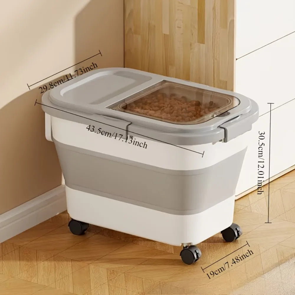Collapsible Pet Food Storage Container With Airtight Lid And Wheels