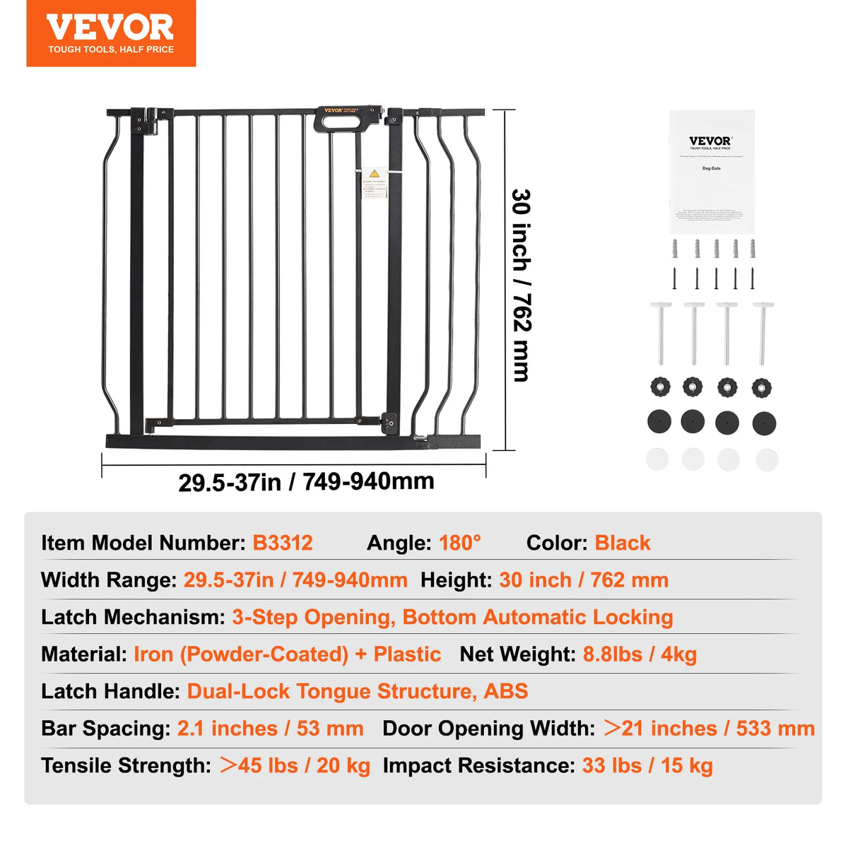 SucceBuy Pressure Mounted Walk Through Baby Pet Security Gate