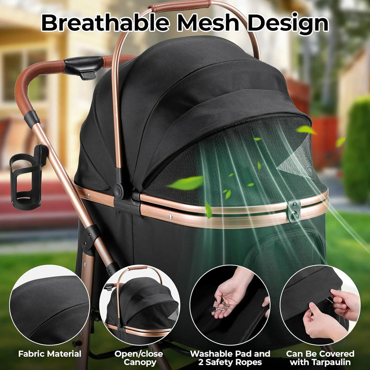 Foldable All Terrain Pet Stroller 3in1 Carrier Storage Cup Holder