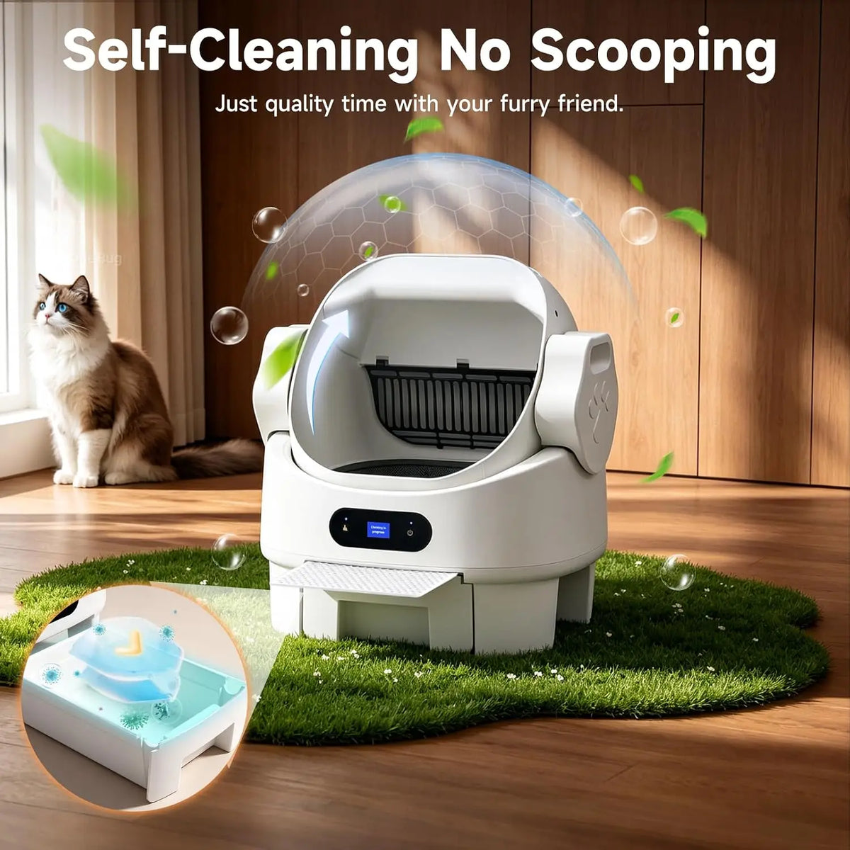 Self Cleaning Open Top Automatic Multiple Cat Litter Box, White