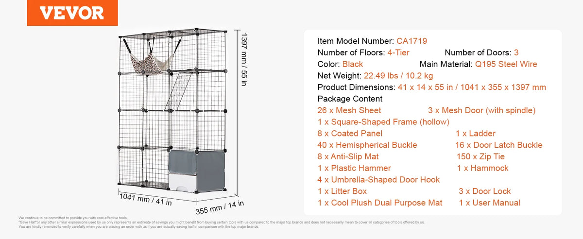 SucceBuy Stainless Steel Multi Tier Cat Cage With Ramp