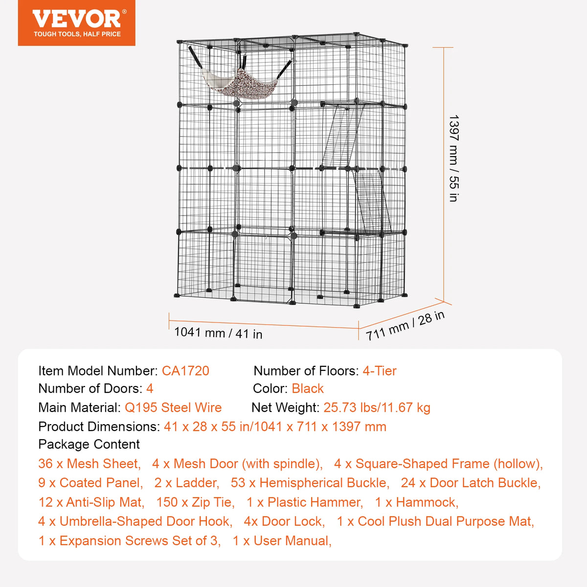 SucceBuy Stainless Steel Multi Tier Cat Cage With Ramp