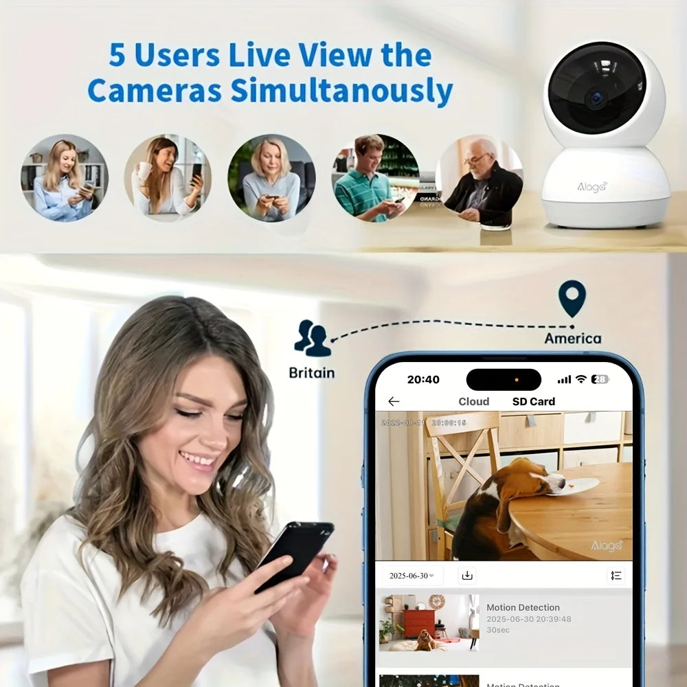 ALAGA Pet Camera App 360PanTilt 2-Way Audio Night Vision