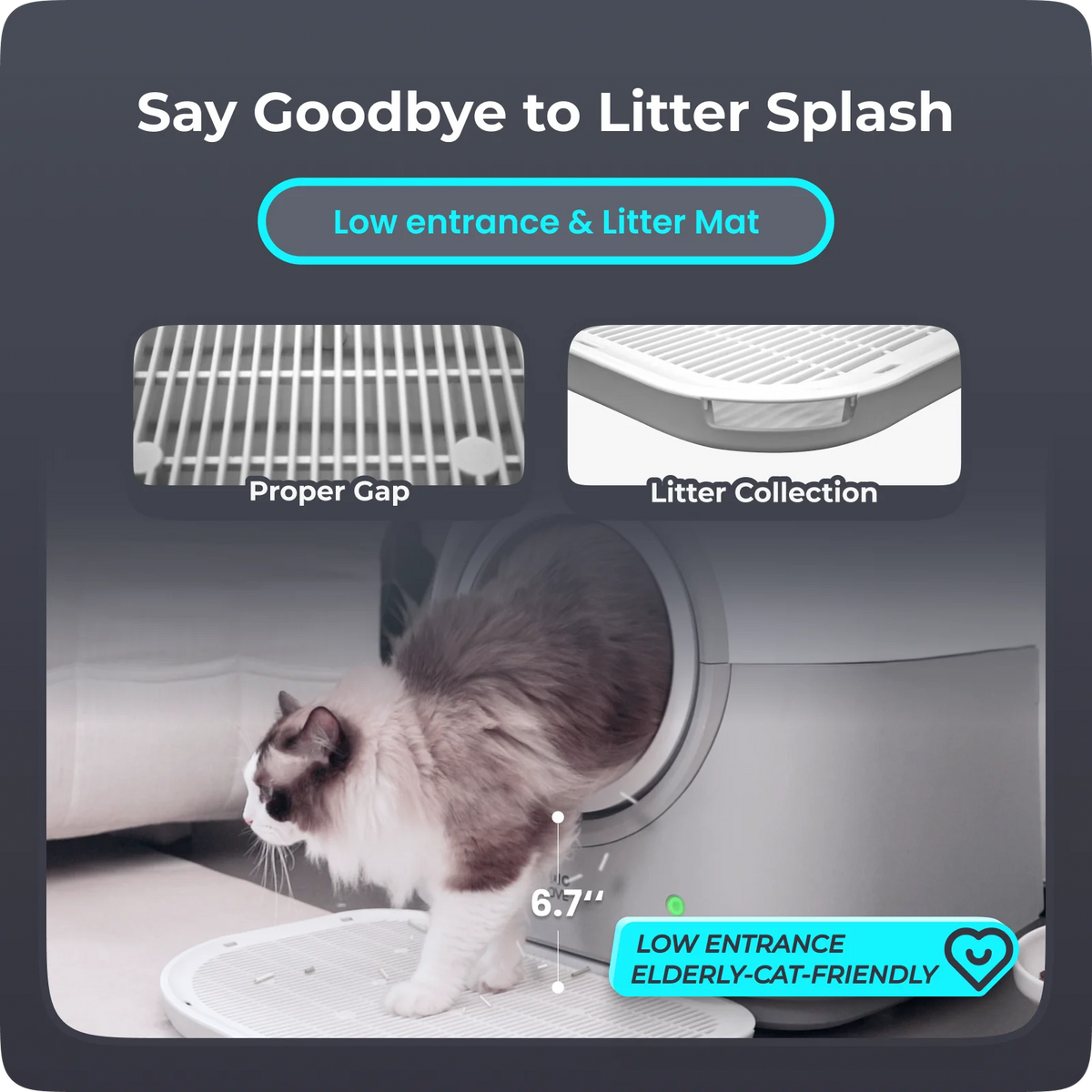 Automatic Self Cleaning Cat Litter Box, Smart Robot Cat Litter Box with APP Control, Automatic Cleaning, Odor Control, Safety Sensors Anti-Pinch, Hands-Free for Multiple Cats