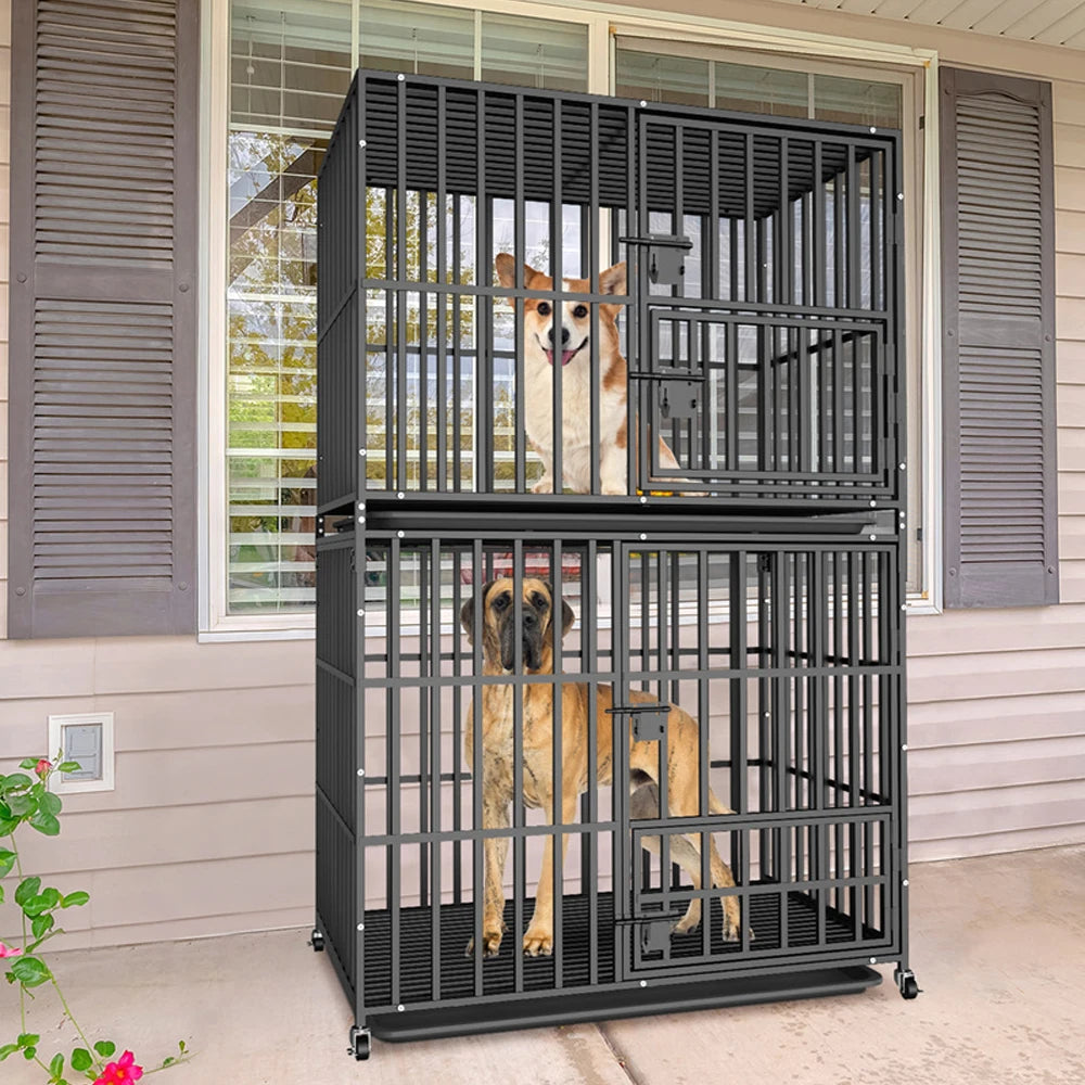 Borwart Heavy Duty Stackable Double Layer Dog Crate Kennel