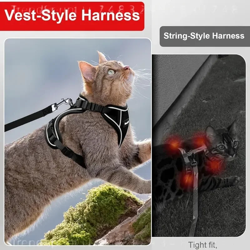 Cat Harness And Leash Set Anti‑Escape Soft Adjustable Breathable Vest‑Style Harness Easy Wear Comfort Safety Kit For Kitten Outdoor Walking Travel Adventure