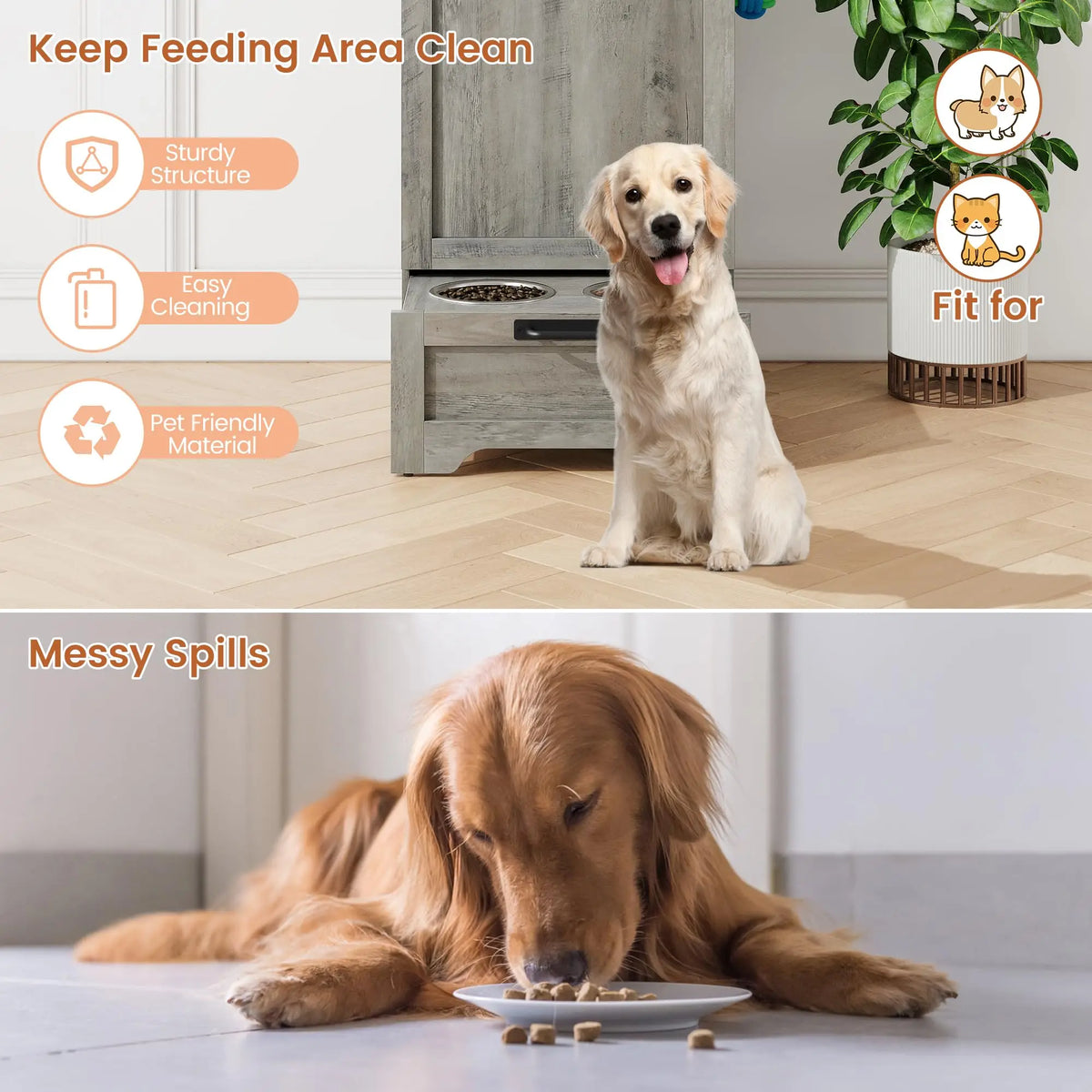 Elevated Dog Food Storage Cabinet With Stainless Steel Bowls