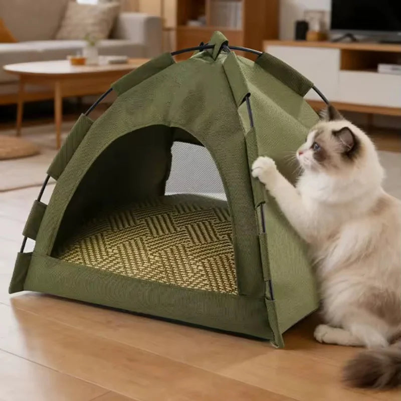 Foldable Semi Enclosed Pet Tent Washable Cat And Dog Shelter