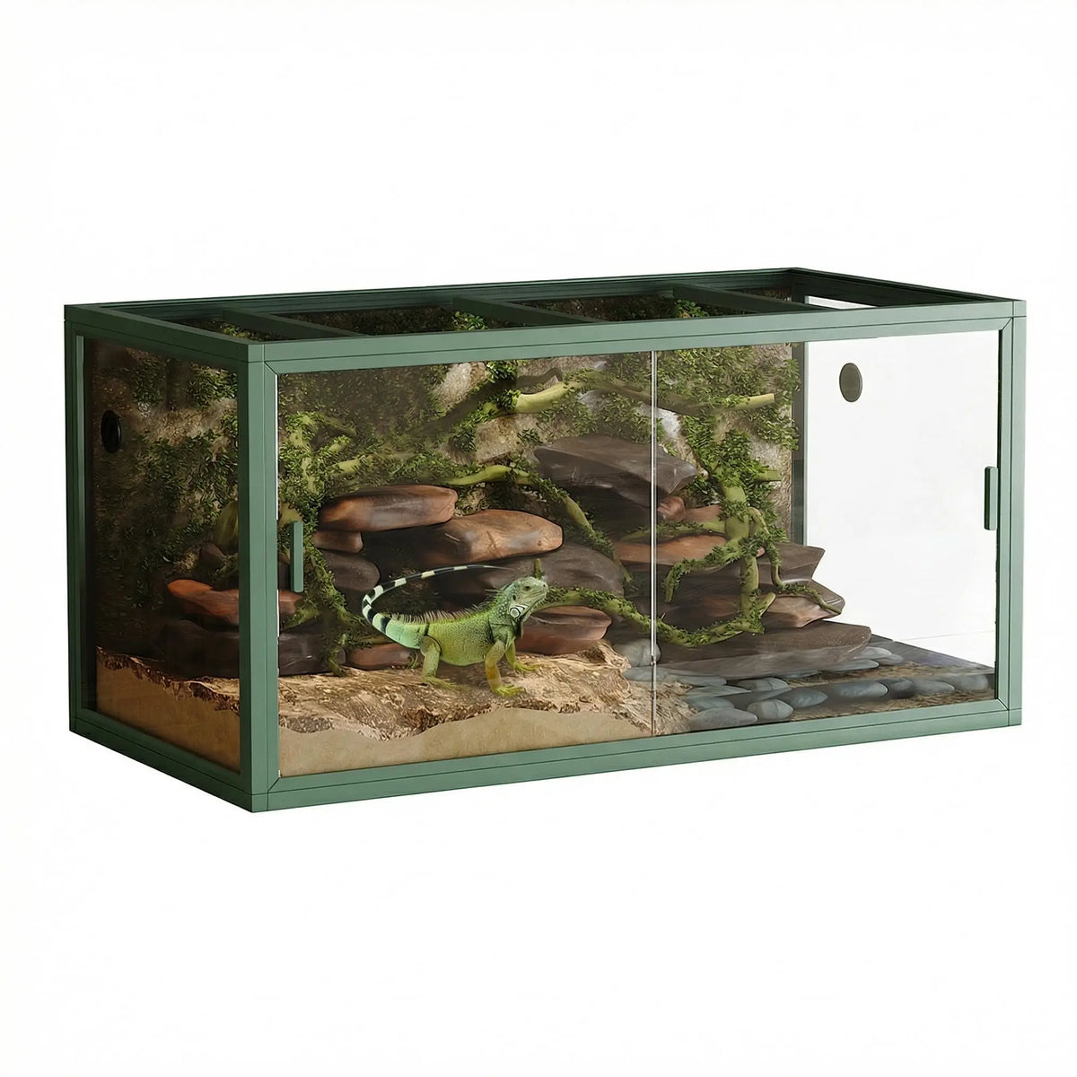Reptile Terrarium Enclosure With Sliding Glass Doors And Ventilation