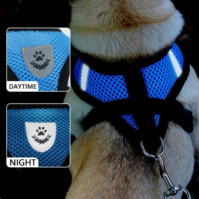 Adjustable Reflective Pet Harness With Leash For Dogs And Cats