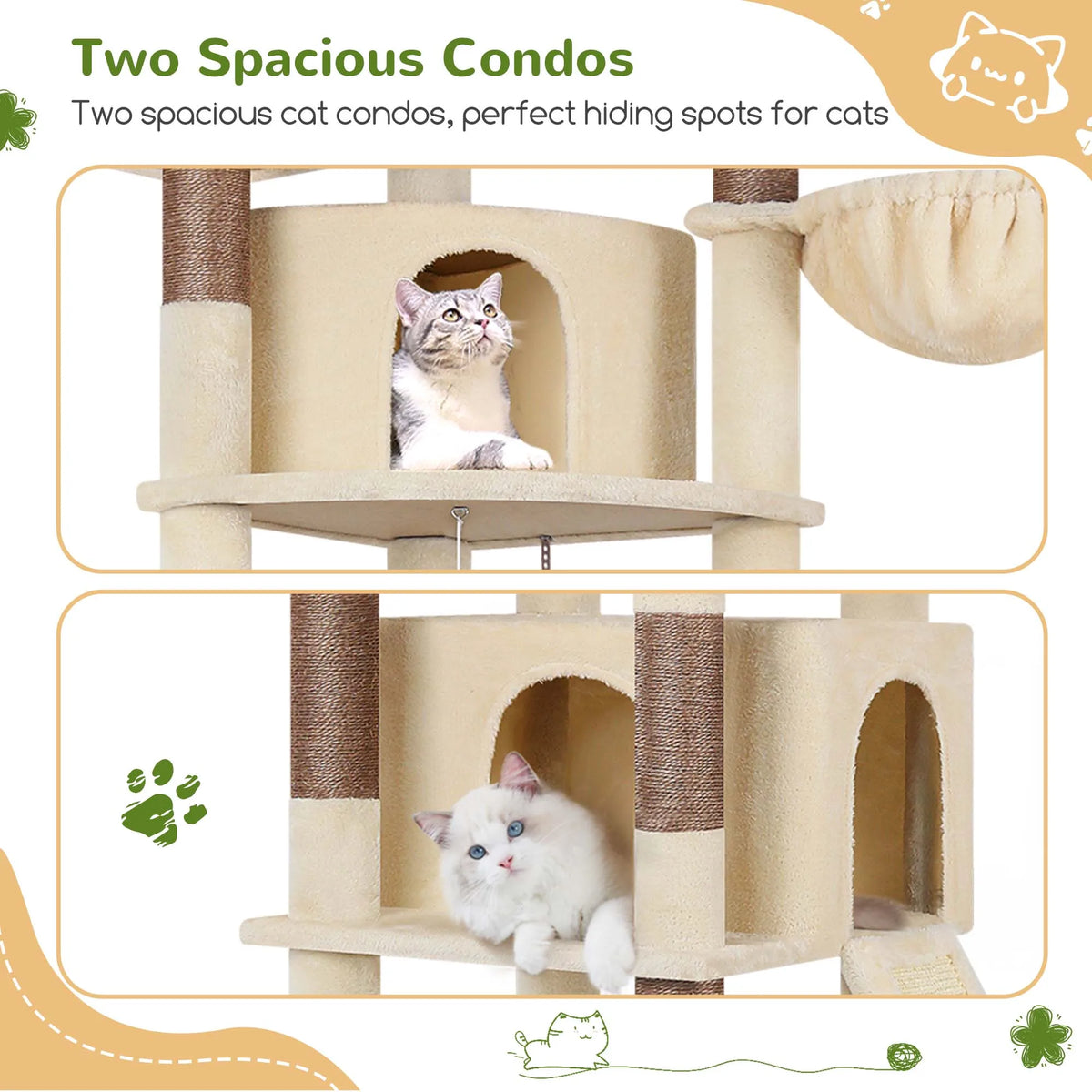 Globlazer 76" Cat Tower for 2-3 Large Cats Multi-Level Cat Tree with Hammock Scratching Post 2 Condos and 3 Hammocks