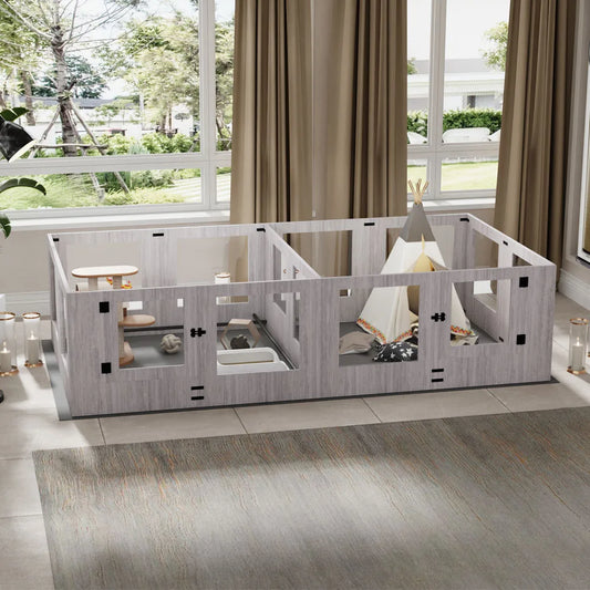 Borwart Tempered Glass Dog Playpen With Pig Rails And Mat