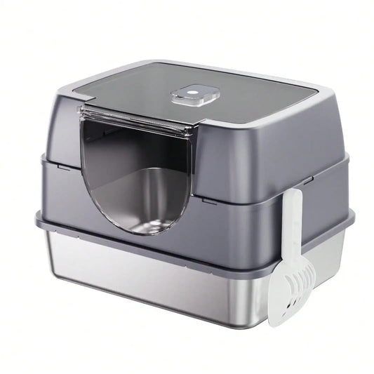 Stainless Steel Enclosed Cat Litter Box With Lid And Mat